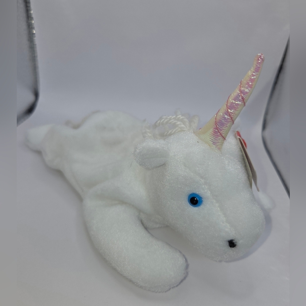 White Plush Unicorn with Iridescent Horn